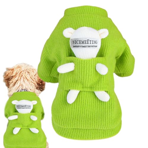 Buerfu Winter-Hundepullover – mit Bärenpuppe, Rollkragen, gestrickte Katzen-Outfits – dicke -Welpenkleidung, Rollkragen-Katzen-Outfit für den Außenbereich von Buerfu