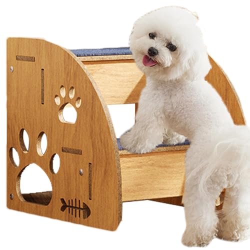 Hundetreppe für hohe Betten, rutschfeste Haustiertreppe aus Holz, Haustiertreppe, Hunderampe, tragbare Hundetreppe, für große/mittlere/kleine Hunde und Katzen, Heimtierbedarf von Buerfu