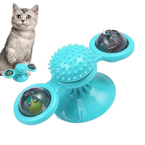Windmühlen-Katzenspielzeug, Drehteller zum Necken von Haustieren, rotierendes Massage-Katzenspielzeug mit gezackten Zähnen, mit Saugnapfbasis, Katzen-Spinner-Übungsspielzeug für Katzen, Kätzchen, von Buerfu