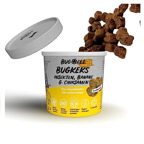 BugBell 8x150g Hundekeks, Gesunde Hundekekse zum Training o. als Snack, Belohnungs-Leckerli für aktive Hunde, Banane & Chia & Lachsöl & L-Carnitin als Energielieferanten, hergestellt in DE, sensitiv von BugBell