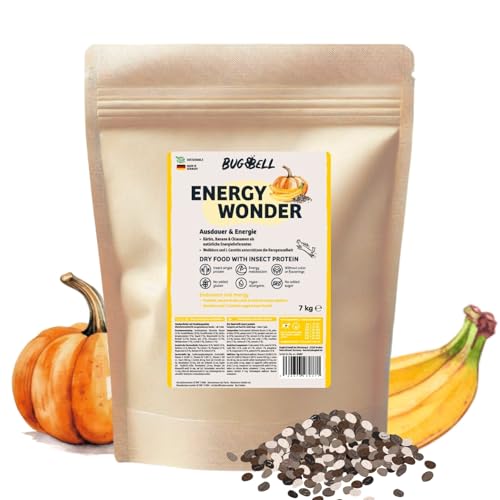 BugBell 7kg High Energy Trockenfutter für Hunde, Insektenprotein ohne Getreide, Banane & Kürbis & Chia & Lachsöl & L-Carnitin unterstützen EIN aktives Hundeleben, 100% transparente Deklaration von BugBell