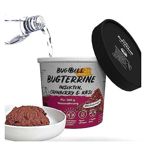 BugBell 8x100g Nassfutter zum Anrühren, ergibt 8x300g getreidefreies Nassfutter ideal für Reisen, Ausgeglichenheit durch Serotoninbildung, mit Cranberry & Käse & L-Tryptophan & Distelöl von BugBell