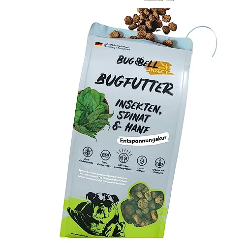 BugBell 900g Hundefutter trocken getreidefrei, Spinat & Hanf & Hanf & Heilkräuter zur Entspannung, verträgliche Insektenproteine, 100% bedarfsdeckend, hypoallergenes & purinarmes Trockenfutter von BugBell