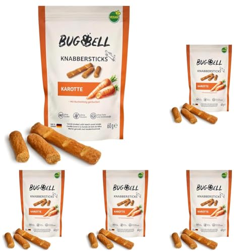 BugBell Softe Knabbersticks für Hunde 60g, Hundeleckerli, Pflanzlicher Hundesnack, Dog Treats, Kaustange für Allergiker geeignet, Ohne Zucker & Getreide (Packung mit 5) von BugBell