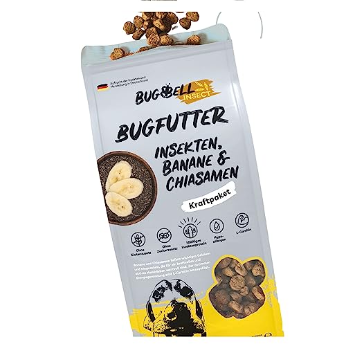 BugBell 900g Trockenfutter für Hunde, Insektenprotein ohne Getreide, Banane & Chia & Lachsöl & L-Carnitin unterstützen ein aktives Hundeleben, 100% transparent Deklaration, Hundefutter trocken von BugBell