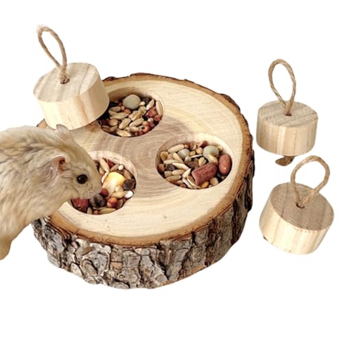 Buhjnmik Hamster-Anreicherungs-Futtersuchspielzeug, interaktives Schnüffel-Logikspiel für Haustiere,Schnüffelhasenspielzeug aus Holz - Lernspielzeug aus Holz für Kaninchen, Ratten, Rennmäuse und von Buhjnmik