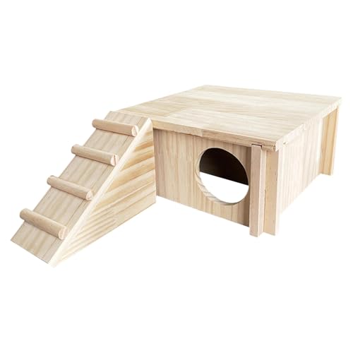 Buhjnmik Hamsterkäfig-Zubehör,Hamster-Versteck aus Holz - Holzkäfigspielzeug | Hamster-Holzhaus mit Zwei Schlafzimmern und Zwei Schlafzimmern für Hamster, Zwerghamster und Rennmäuse von Buhjnmik