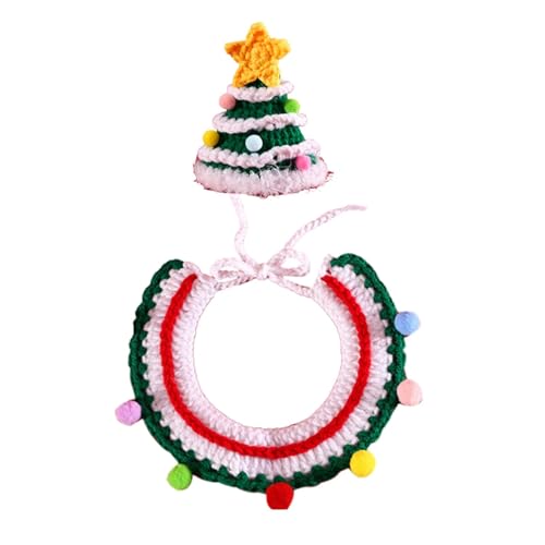 Buhjnmik Haustier-Weihnachtskostüm-Anzug, Katzen-Weihnachtsmütze mit Kragen | Weihnachten gestricktes Haustierhalsband, Mützen- | Verstellbares Hunde-Weihnachtskostüm im Seil-Design für von Buhjnmik