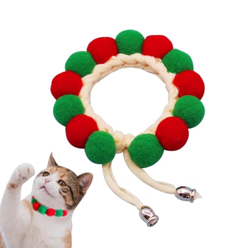 Buhjnmik Welpen-Plüsch-Halsband-Halskette, verstellbar, weich, handgewebt, Kätzchen-Halskette, Pom-Pom-Hundehalsband, Haustierbedarf, buntes Katzenzubehör, Halsdekoration für Kätzchen, Kleintiere von Buhjnmik