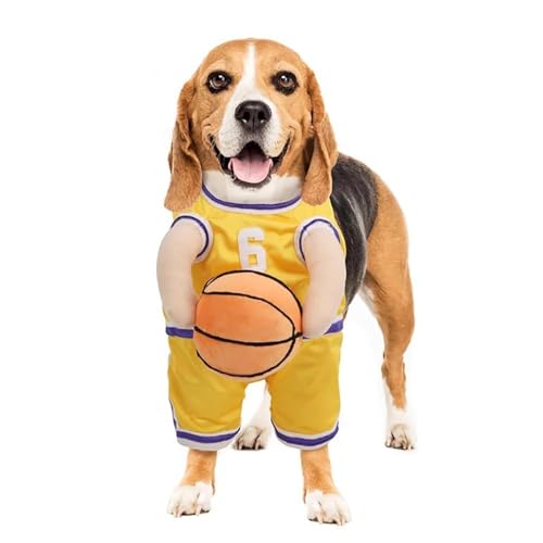 Hunde-Basketball-Kostüm mit Ball, Hunde-Basketballspieler-Kostüm, Hunde-Halloween-Kostüm, atmungsaktive große Katze mit Basketball-Kleidung für Halloween-Welpen-Kätzchen-Cosplay-Party, Gelb, Größe S von Buhjnmik