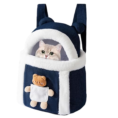 Bequeme Tragetasche für Katzen, Thermo-Tragetasche, Katzen-Reisetasche mit Wärme, sicher und sicher, charmantes Design, M: 28 x 21 x 36 cm, L: 32 x 25 x 40 cm, Blau für Haustiere von Buhygn