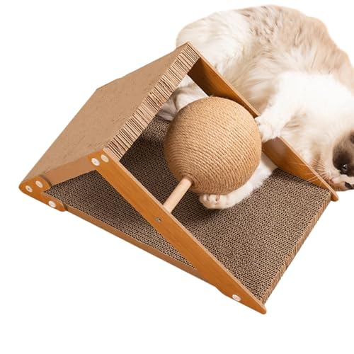 Buhygn Cat Scratching Stand | Triangle Kitty Scratching Pad for Cats | Vertical Cat Scratcher Ramp with Interactive Corrugate Design | Features Sisal Rotating Ball for Play and Exercise von Buhygn