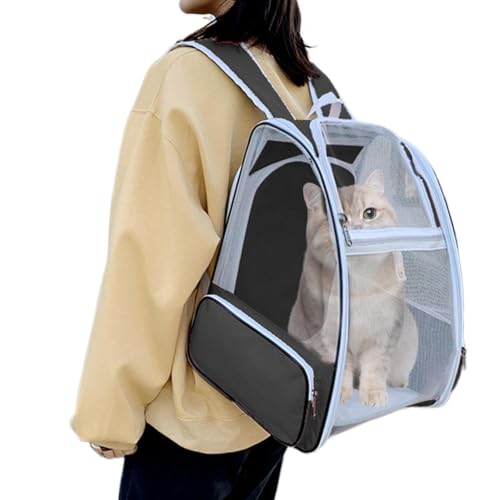 Haustier-Reiserucksack, Haustier-Wanderrucksack mit Belüftung, Tragetasche für Katzen und Hunde, leicht zu tragen, sicher für Haustiere, 42 x 38 x 32 cm, Rosa/Schwarz/Grau für Reisen von Buhygn