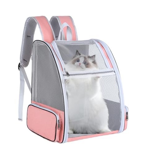 Haustier-Reiserucksack, Haustier-Wanderrucksack mit Belüftung, Tragetasche für Katzen und Hunde, leicht zu tragen, sicher für Haustiere, 42 x 38 x 32 cm, Rosa/Schwarz/Grau für Reisen von Buhygn