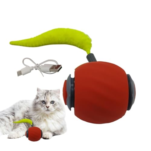 Interaktives Katzenballspielzeug, automatisches elektrisches Katzenspielzeug, rollender Katzen-Smart-Ball, einfache Spielzeit, anpassbare Geschwindigkeit, 5,5 x 4,5 x 4,8 cm, Blau/Rot für Katzen von Buhygn