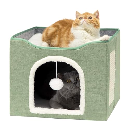 Katzenhaus Unterschlupf Indoor Pet Cave Warm Kitty Bett Weiches Plüsch Innen Kratzfeste Pad Geräumiger Grauer Würfel für Kätzchen Welpen Kleintiere Gemütliche Ruhe von Buhygn