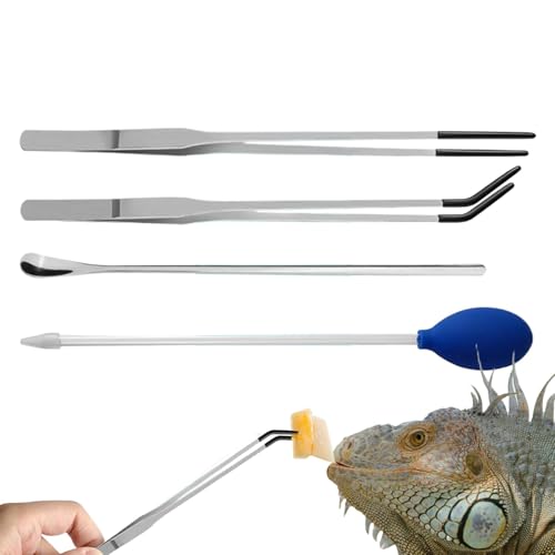 Langes Aquarium -Pinzetten, Gummispitze, Präzisions -Fütterungsinstrument, Ergonomisches Nicht -Slip -Design, Edelstahlbau, Silber, Für Reptilien, Geckos, Eidechsen, Bärtige von Buhygn