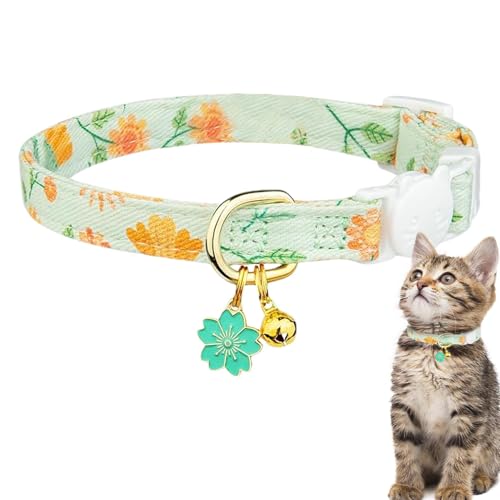 Breakaway-Halsband – Blumen-Anhänger, Glocke, Kätzchen-Halsband, verstellbare Sicherheitsschnalle, Katzenhalsband, Outdoor-Haustierhalsband, Abreißhalsband für Haustierzubehör von Buhyujkm