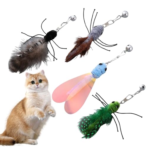 Buhyujkm Cat Wand Replacement Toys, Teaser Rod Refill Set Of 4, Flying Worm Cat Toy Teaser Attachment, Interactive Play For Indoor Kittens And Adult Cats, 4.33 Inches von Buhyujkm