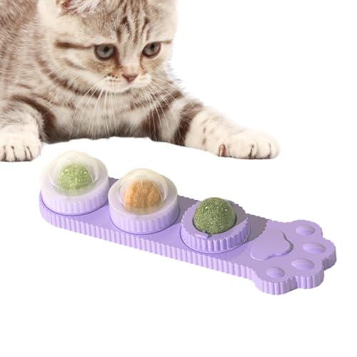 Buhyujkm Catnip Ball, Wall-Mounted Chew Toy Cats, 7.87x1.97x1.57 inches, Rotatable Edible Catnip Licking Ball, Natural Cat Treats for Teeth Cleaning, Boredom Relief, Indoor Interactive von Buhyujkm