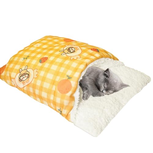 Buhyujkm Gemütliches Katzenbett, Slipper-Katzenbett, waschbares Katzenbett, halbgeschlossene Betten mit waschbaren Funktionen für Haustiere bis zu 48 x 34 cm, bietet Komfort und Wärme für Katzen und von Buhyujkm