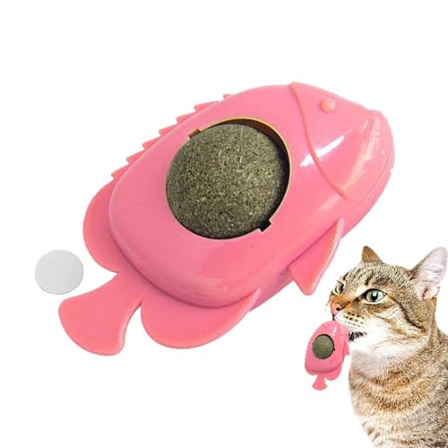 Buhyujkm Katzen-Nip-Bälle,Katzen-Nip-Bälle,Selbstklebende 360° drehbare Katzenminze-Rollerball-Wand - Gesunde süße Katzen-Wandleckereien in Fischform für Bett, Sofa, Tür, Wand, Fenster von Buhyujkm