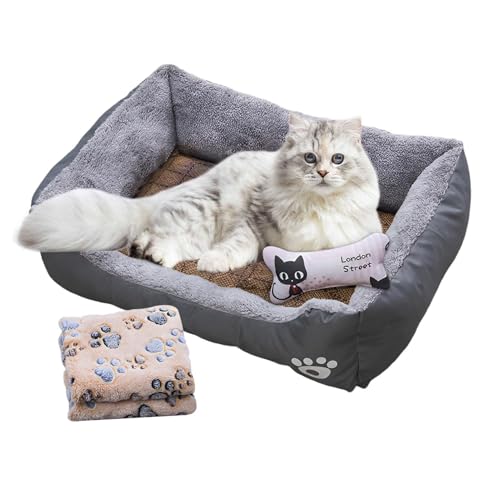 Buhyujkm Katzennestbett, Hundecouchbett | Haustierbetten aus weichem Stoff, Hundekissenbett - Luxuriöses Welpen-Haustierbett mit Kühlmatte, Decke und Spielzeugknochen zum Schlafen von Buhyujkm