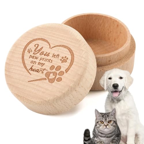 Buhyujkm Pet Keepsake Box, Wooden Pet Loss Sympathy Gifts Memorial Gifts, Pet Memorial Urne Container with Pet Paws Engraving for Storing Cats Dogs Hair, Teeth, Nails, Bone Ashes, Pet Storage Box von Buhyujkm