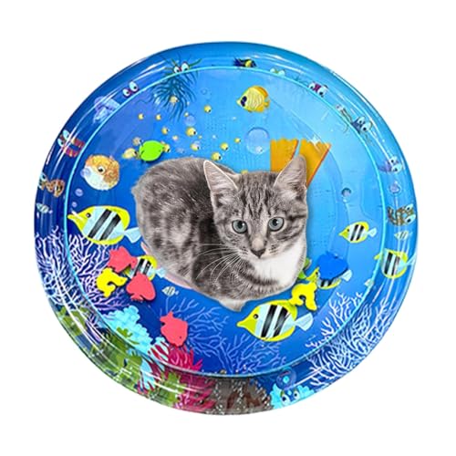 Buhyujkm Wasserspielmatte Katzen, interaktive aufblasbare Haustierspielmatte schwimmende Fische, 33,46 Zoll, einfach aufzubauen, sensorisches Wasser Indoor Kätzchen, kühles Sommerspielzeug für von Buhyujkm