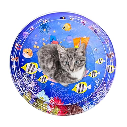 Buhyujkm Wasserspielmatte Katzen, interaktive aufblasbare Haustierspielmatte schwimmende Fische, 33,46 Zoll, einfach aufzubauen, sensorisches Wasser Indoor Kätzchen, kühles Sommerspielzeug für von Buhyujkm