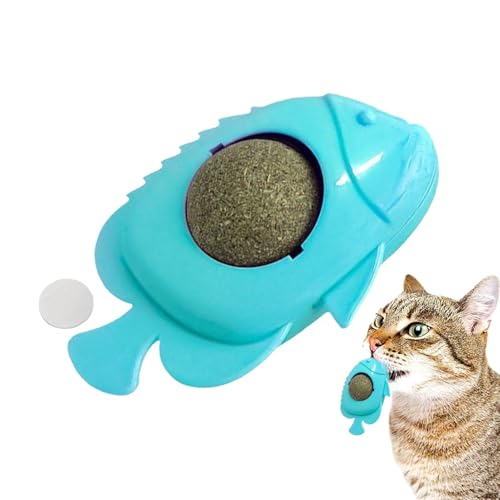 Katzen-Nip-Bälle,Katzen-Nip-Bälle | 360° drehbarer Katzenminze-Wand-Balllecker zum Reinigen der Zähne,Natürliches, gesundes Kauspielzeug in Fischform mit Katzenminze zum Spielen für Katzen, Katzenspie von Buhyujkm