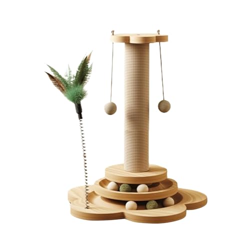 Katzenkratzbaum, 1 Kratzstange mit Feder und baumelnder Ball, Katzenkratzer Kletterstange, Sisal Kätzchen Kratzbaum, 4 in 1 Katzenkratzbaum, Interaktives Spielzeug für Katze von Buhyujkm