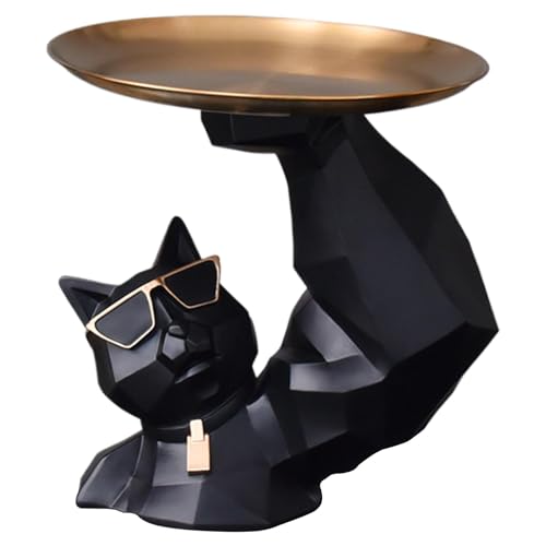 Katzenstatue, Muskel-Katzen-Süßigkeitenschale, geometrische Kätzchen-Skulptur, Harz-Katzen-Mittelstück, Katzenschale mit Tablett, künstlerische Katzenstatue mit geometrischem Design und Tablett für von Buhyujkm