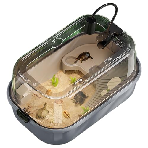 Schildkröten-Tank-Set, Vollsicht-Wasser-Lebensraum, Multifunktionsbereich mit Bodenablauf, Bask Stage für kleine Reptilien, atemberaubendes Design für Schildkrötenpflege (44 x 29 cm) von Buhyujkm