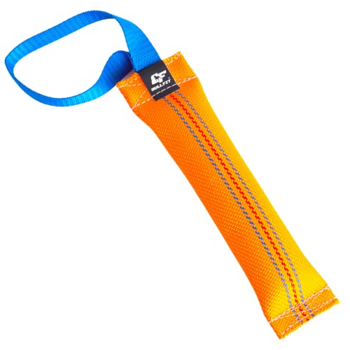 Bull Fit Beisswurst für Hunde, 25 cm mit Handschlaufe - Sehr Robustes Hundespielzeug zum K9 Training, Tauziehen und Zerrspiele mit Hund - Aus hochwertigem Feuerwehrschlauch handgefertigt, orange von Bull Fit