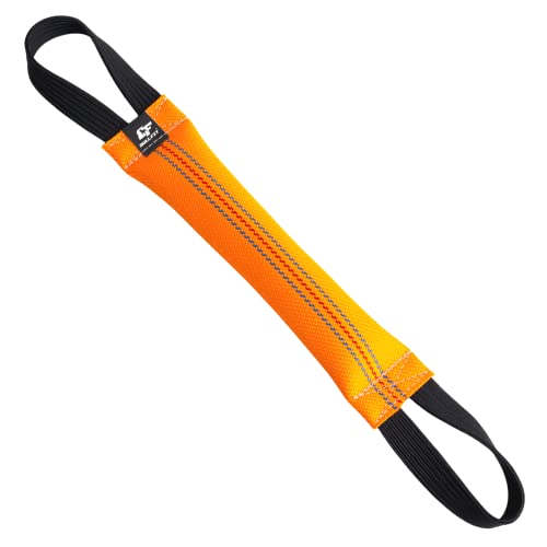 Bull Fit Bungee Beisswurst für Hunde, 30 cm, mit Zwei Schlaufen - Sehr Robustes Hundespielzeug zum Training, Tauziehen und Zerrspiele - Aus hochwertigem Feuerwehrschlauch handgefertigt, orange von Bull Fit