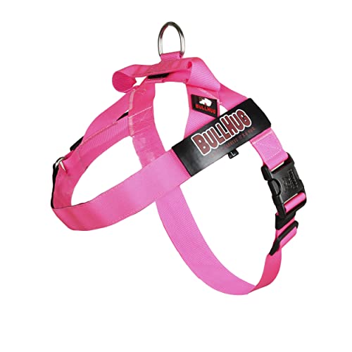 BULLHUG Geschirr - Hergestellt für größere Brusthunde wie Englische Bulldoggen, französische Bulldoggen, Mops und mehr. Verhindert das Ziehen und Ersticken von Hunden auf Spaziergängen (NEON pink, XL) von BullHug