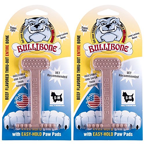 Bullibone Nylon Hund Spielzeug Zerrspielzeug, Kleine Nylon Bone – Verbessert Dental Hygiene, einfach zu Griff unten, und durchdrungenem mit Geschmack, 2-Pack, Beef von Bullibone