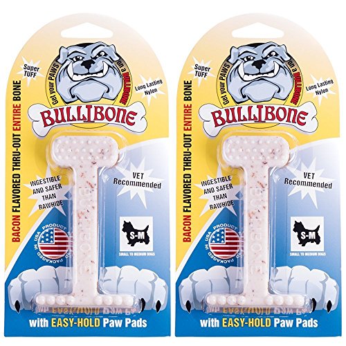 Bullibone Nylon Hund kauen, Kleine Nylon Bone – Verbessert Dental Hygiene, einfach zu Griff unten, und durchdrungenem mit Geschmack, 2-Pack, Bacon von Bullibone