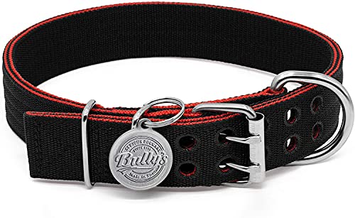 Pit Bull Collar, Dog Collar Large Dogs, Heavy Duty Nylon, Stainless Steel Hardware (Large, Black Red Trim) von Bully's