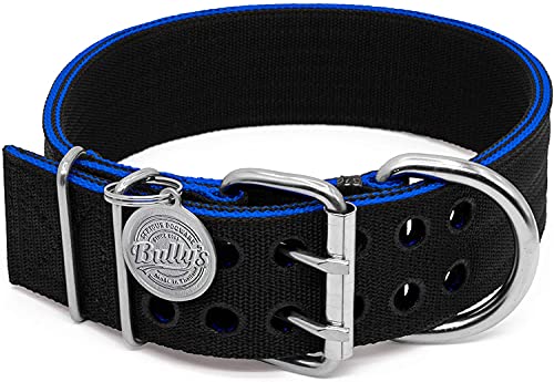 Pit Bull Collar, Dog Collar Large Dogs, Heavy Duty Nylon, Stainless Steel Hardware (Medium, Black Blue Trim) von Bully's