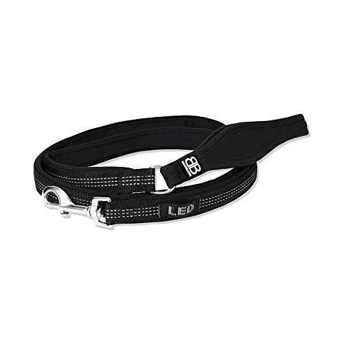 BULLYBILLOWS Active Light Lead - Reflektierende Nylon-Hundeleine mit Neopren-gefüttertem Griff, Edelstahlbeschläge - Hundeleine - 1,4 m Länge - Schwarz von BullyBillows