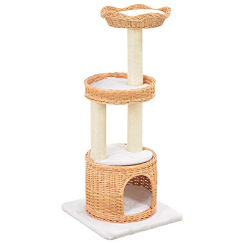 Bulufree Katzen-Kratzbaum Sisal Kletterbaum Mehrere Ebenen Plattform Katzenkratzbaum Katzenbaum Natürliches Weidenholz mit 2 gemütlichen Weidenkörben und 1 Haus ausgestattet 94 cm Höhe von Bulufree