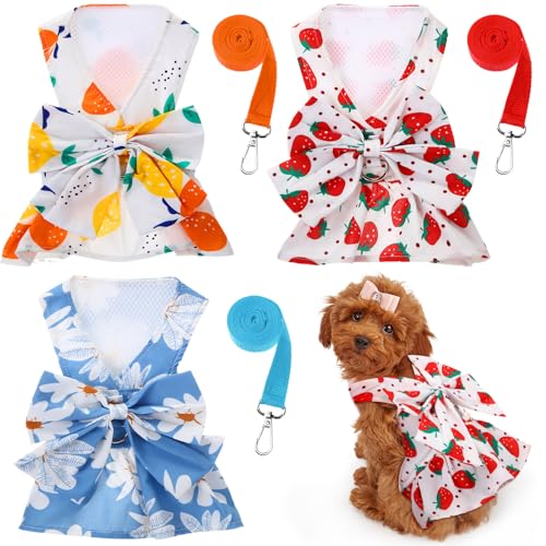 Bulyoou 3-teiliges Hundegeschirr-Set mit Kleid und Leine, niedliches Hündinnenkleid, verschiedene Stile, für Mädchen, Welpen, Kleidung, atmungsaktives Polyester, Haustier-Outfits, Welpen, von Bulyoou