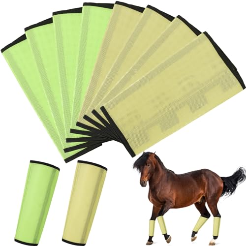 Bulyoou 8 Stück Netz-Fliegenstiefel für Pferde, atmungsaktive Netz-Hufschützer, Pferdebeinbandagen, Pferde-Leggings zur Vorbeugung von Fliegen und Mückenstichen (Gelb, Hellgelb) von Bulyoou