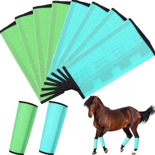 Bulyoou 8 Stück Netz-Fliegenstiefel für Pferde, atmungsaktive Netz-Hufschützer, Pferdebeinbandagen, Pferde-Leggings zur Vorbeugung von Fliegen und Mückenstichen (Grasgrün, Hellgrün) von Bulyoou