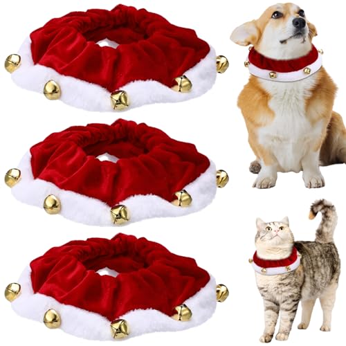 Bulyoou Weihnachts-Halsband mit Glöckchen, festliche Weihnachts-/Urlaubs-Halsbekleidung für Hund/Katze, Plüsch-Haargummi, Hunde-Outfit, lustig, dehnbar, Kostüm-Zubehör, weiches Halsband mit Glöckchen, von Bulyoou