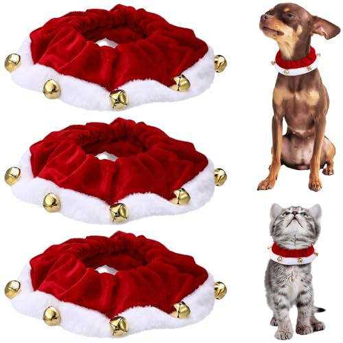 Bulyoou Weihnachts-Halsband mit Glöckchen, festliche Weihnachts-/Urlaubs-Halsbekleidung für Hund/Katze, Plüsch-Haargummi, Hunde-Outfit, lustig, dehnbar, Kostüm-Zubehör, weiches Halsband mit Glöckchen, von Bulyoou