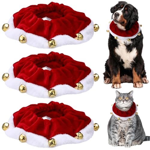 Bulyoou Weihnachts-Halsband mit Glöckchen für Haustiere, festliche Weihnachts-/Urlaubs-Halsbekleidung für Hund/Katze, Plüsch, Haargummi, Hunde-Outfit, lustig, dehnbar, Kostüm-Zubehör, weiches Halsband von Bulyoou