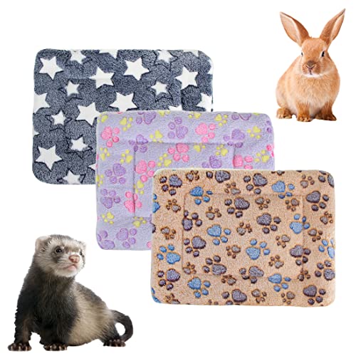 BundleMall 3 Stück Plüschbett für kleine Tiere, warme Flauschige Welpen Fleecedecke, Meerschweinchen, Hamster, Bettmatte für Kätzchen, Kaninchen, Chinchilla, Eichhörnchen (groß: 48,3 x 30,5 cm, I) von BundleMall